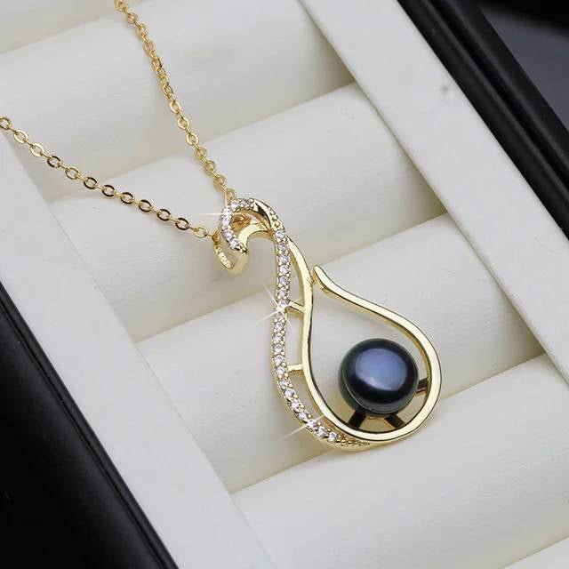 Designer Freshwater Pearl Twirl Simulated Diamond Necklace in Gold - Brands N More