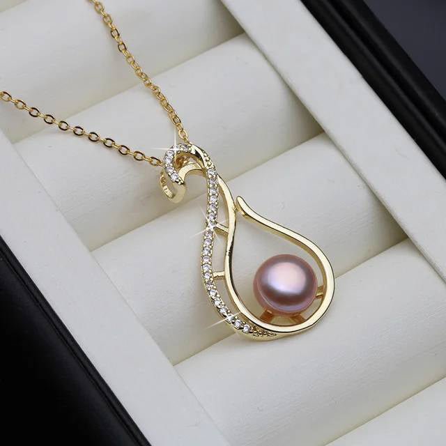 Designer Freshwater Pearl Twirl Simulated Diamond Necklace in Gold - Brands N More