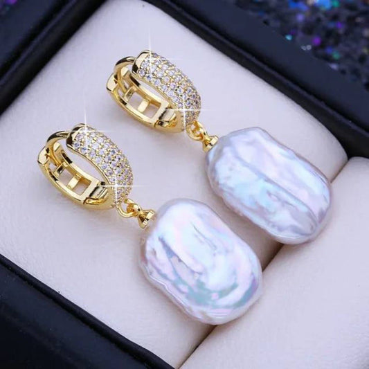 Designer Genuine Freshwater Baroque Pearl Stud Drop Earrings - Brands N More