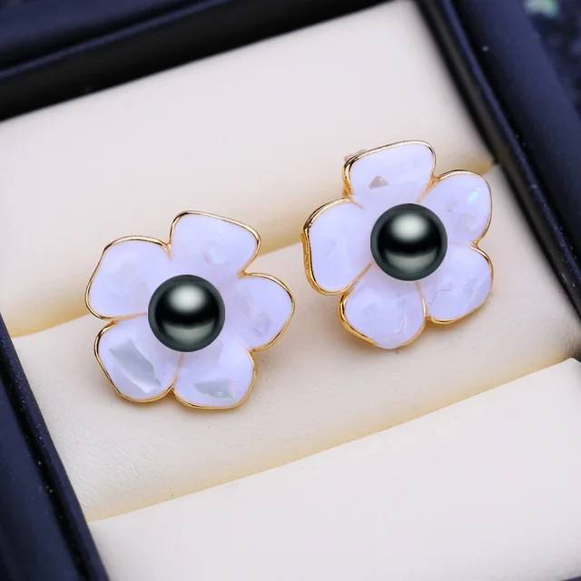 Designer Genuine Freshwater Flower Stud Earrings in Gold - Brands N More