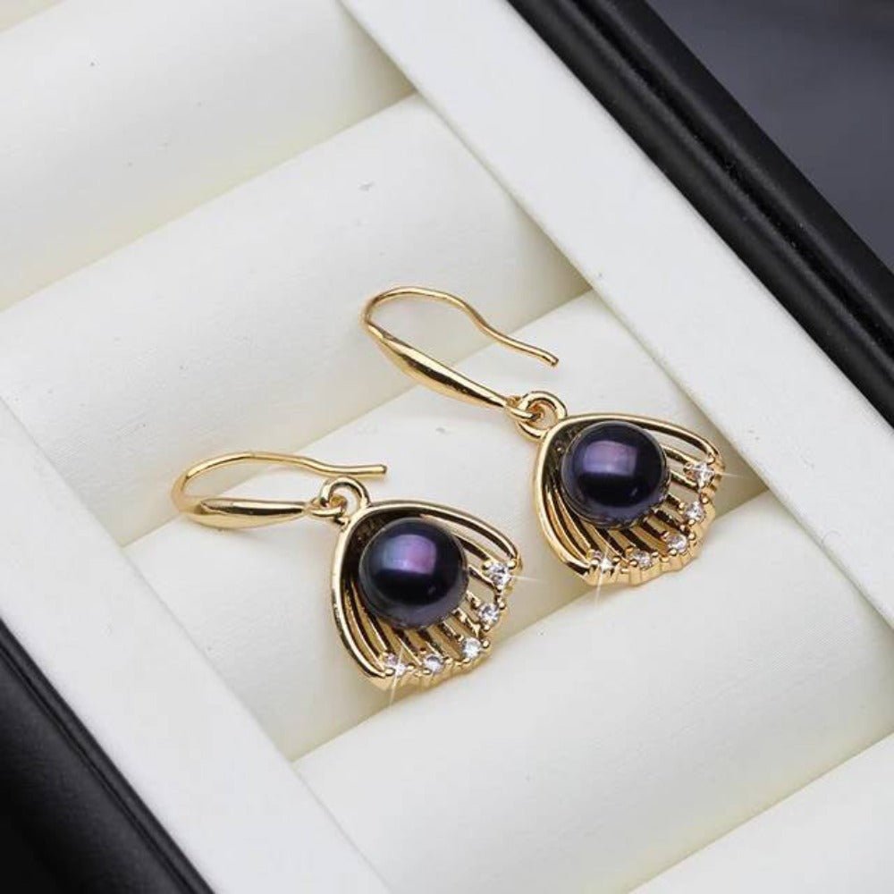 Designer Genuine Freshwater "Pearl in Shell" Dangle Earrings in Gold - Brands N More