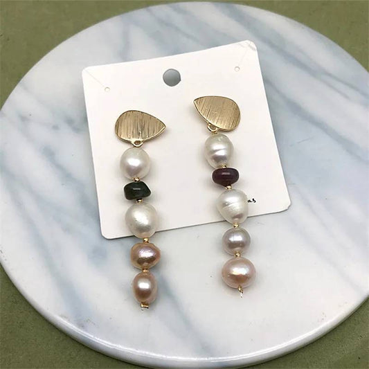 Designer Genuine Freshwater White & Pink Pearl Dangle Earrings in Gold - Brands N More
