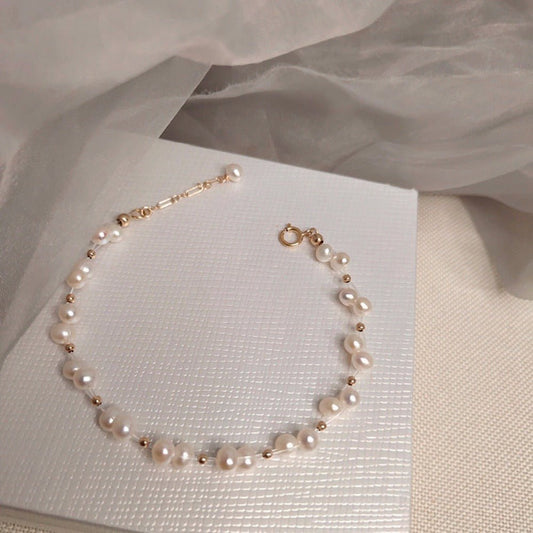 Designer Genuine White Freshwater Pearl Cluster Bracelet in Gold - Brands N More