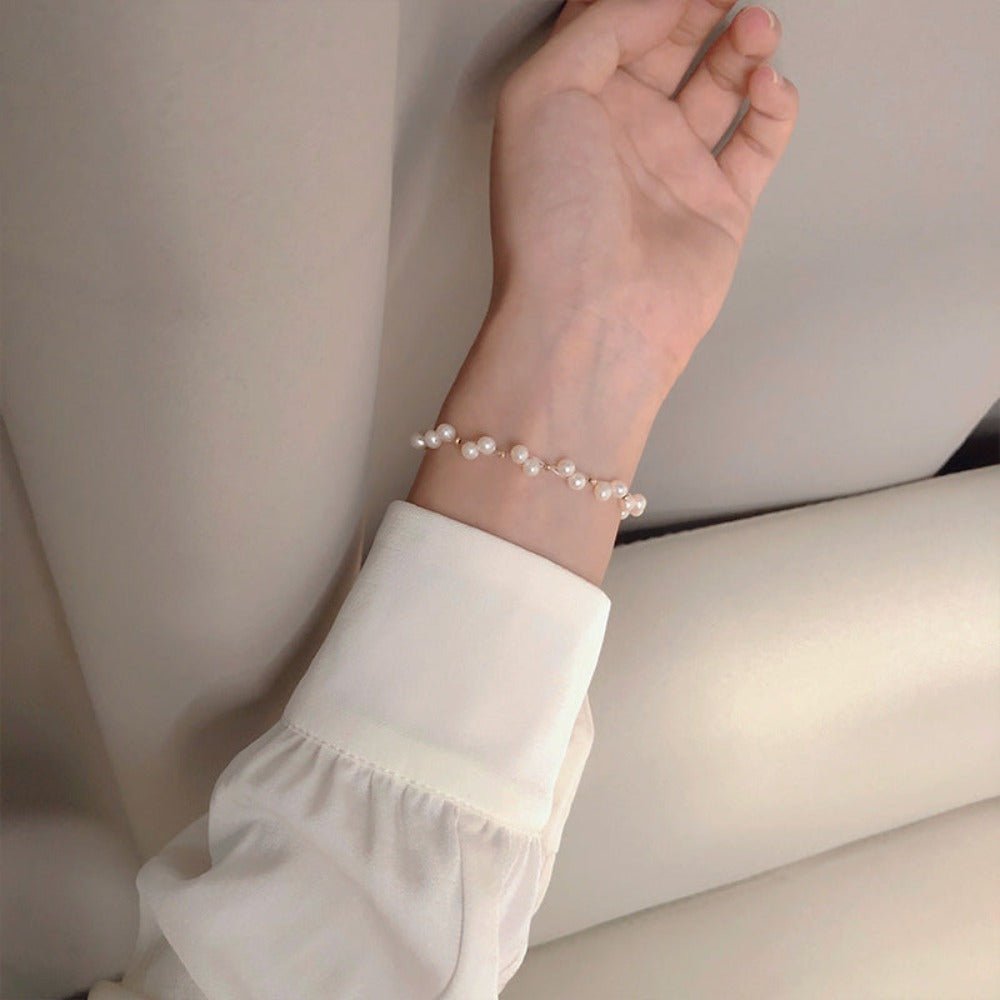 Designer Genuine White Freshwater Pearl Cluster Bracelet in Gold - Brands N More