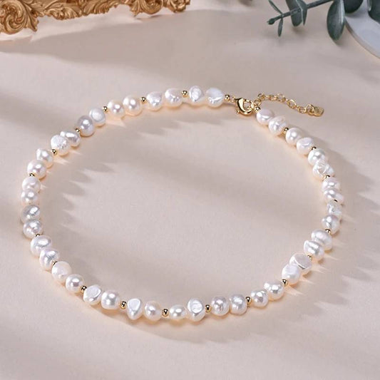 Designer Genuine White Freshwater Pearl Necklace in Gold - Brands N More