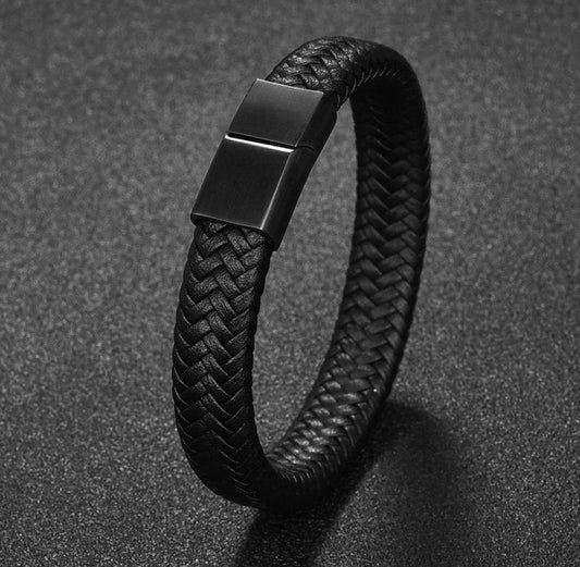 Designer Men's Black Stainless Steel Magnetic Clasp Braided Woven Bracelet - Brands N More
