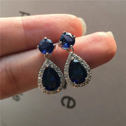 Designer Simulated Diamond Blue / Navy Teardrop Earrings - Brands N More