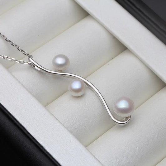 Designer Triple Swirl Genuine Freshwater Pearl Necklace - Brands N More