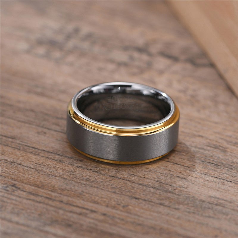 Designer Two Tone Grey & Gold Tungsten 8mm Men's Wedding Band Ring - Brands N More