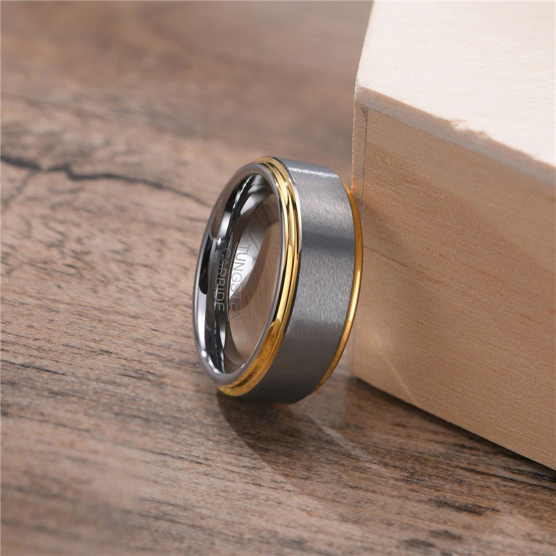 Designer Two Tone Grey & Gold Tungsten 8mm Men's Wedding Band Ring - Brands N More