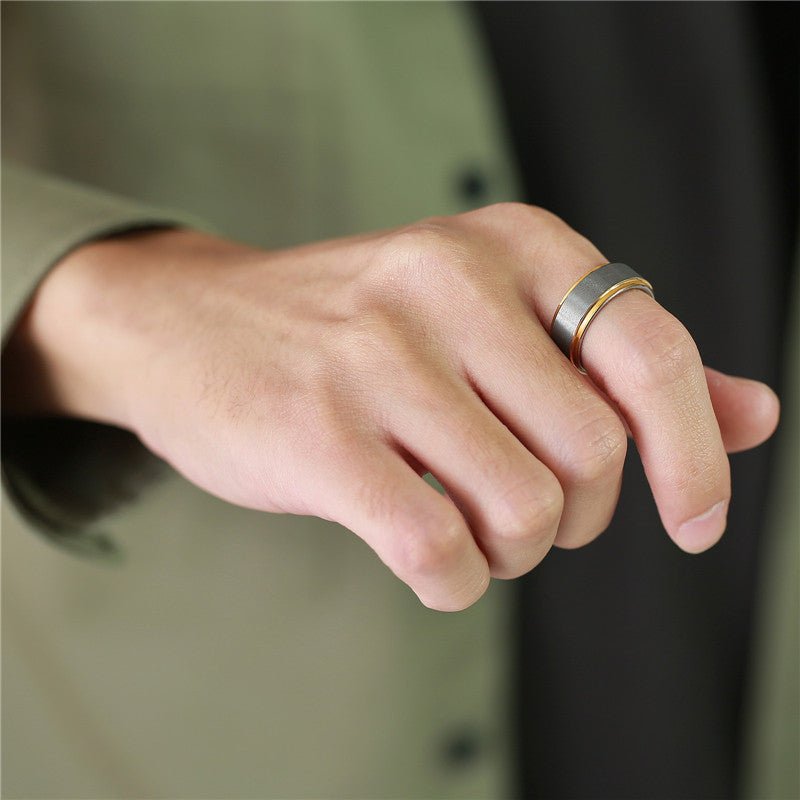 Designer Two Tone Grey & Gold Tungsten 8mm Men's Wedding Band Ring - Brands N More