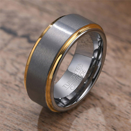 Designer Two Tone Grey & Gold Tungsten 8mm Men's Wedding Band Ring - Brands N More