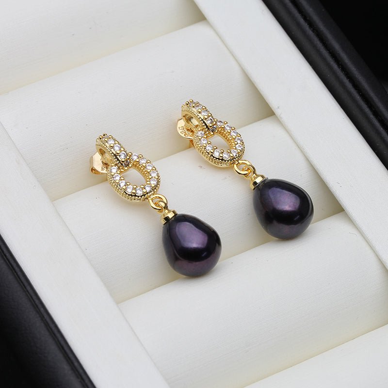 Designer White Freshwater Pearl Drop Earrings in Gold - Brands N More
