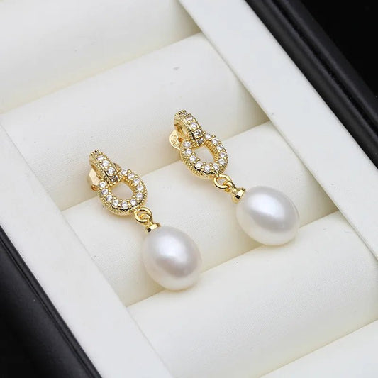 Designer White Freshwater Pearl Drop Earrings in Gold - Brands N More