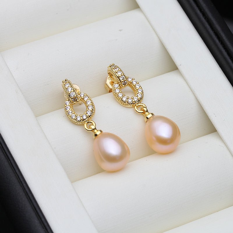 Designer White Freshwater Pearl Drop Earrings in Gold - Brands N More