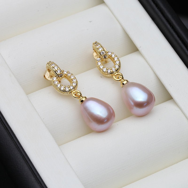 Designer White Freshwater Pearl Drop Earrings in Gold - Brands N More