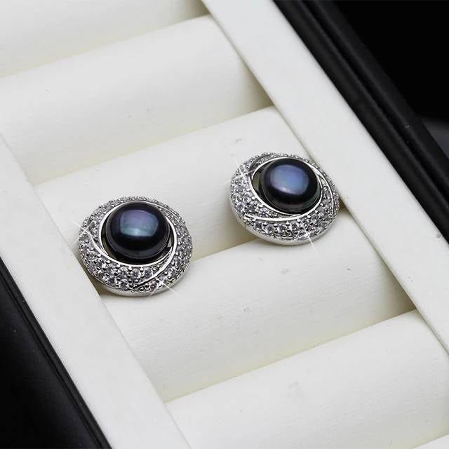 Designer White Freshwater Pearl & Simulated Diamond Round Stud Earrings - Brands N More