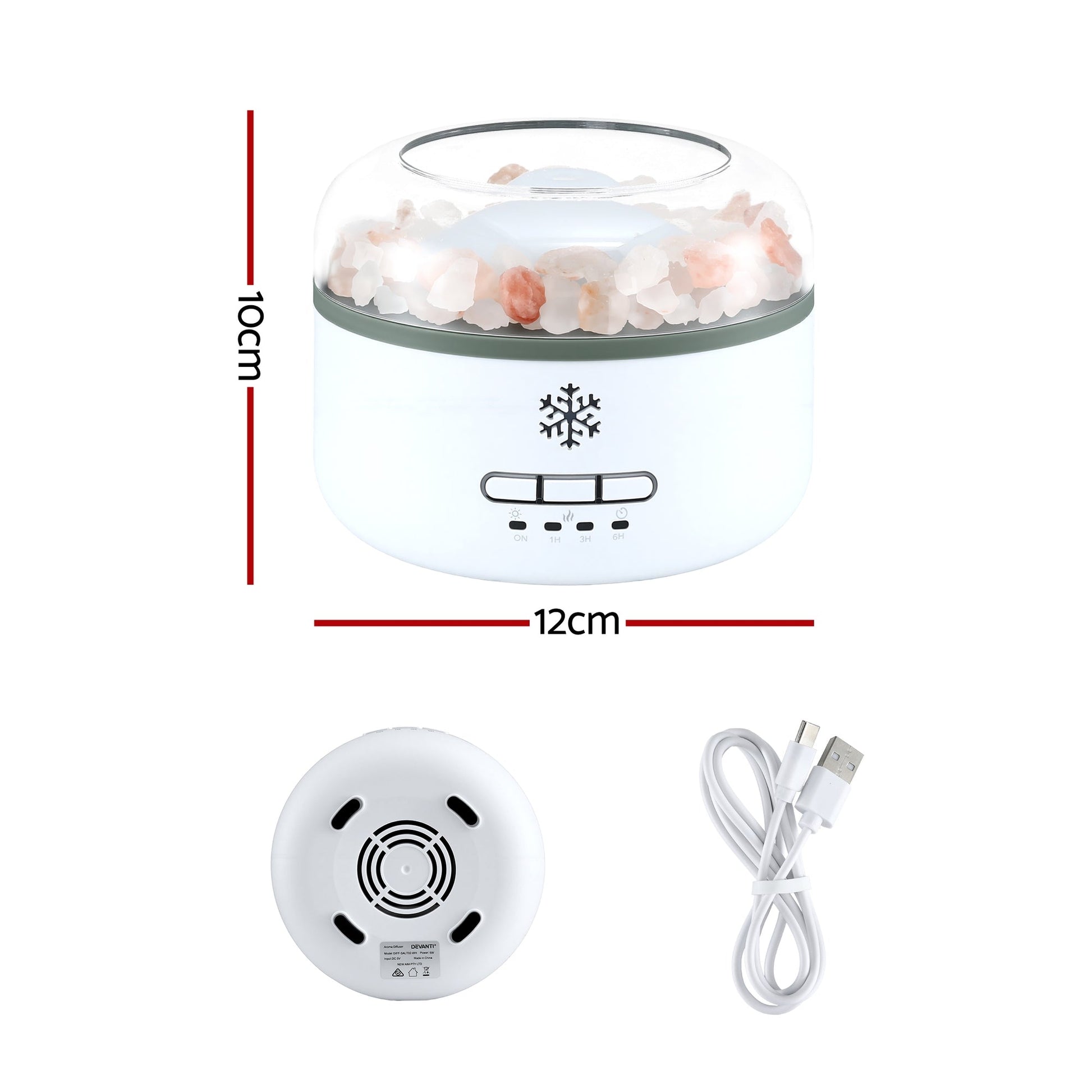 Devanti 150ml Salt Lamp Aroma Diffuser Ultrasonic Humidifier Purifier 7 LED Colors - Appliances > Diffusers &