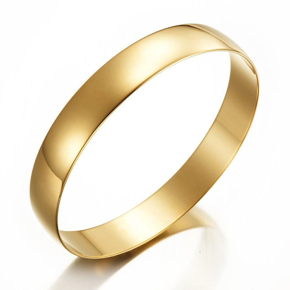 Extra Wide 18ct Heavy Yellow Gold Plated Large Plain Bangle Women's - USA Made - Brands N More