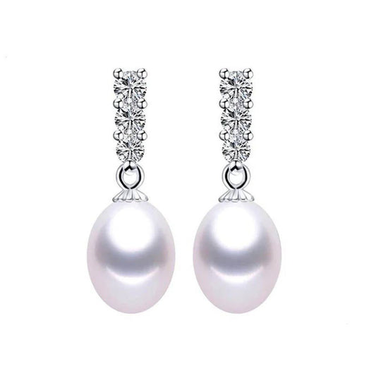 Genuine Freshwater Pearl and Simulated Diamond Drop Earrings - Brands N More