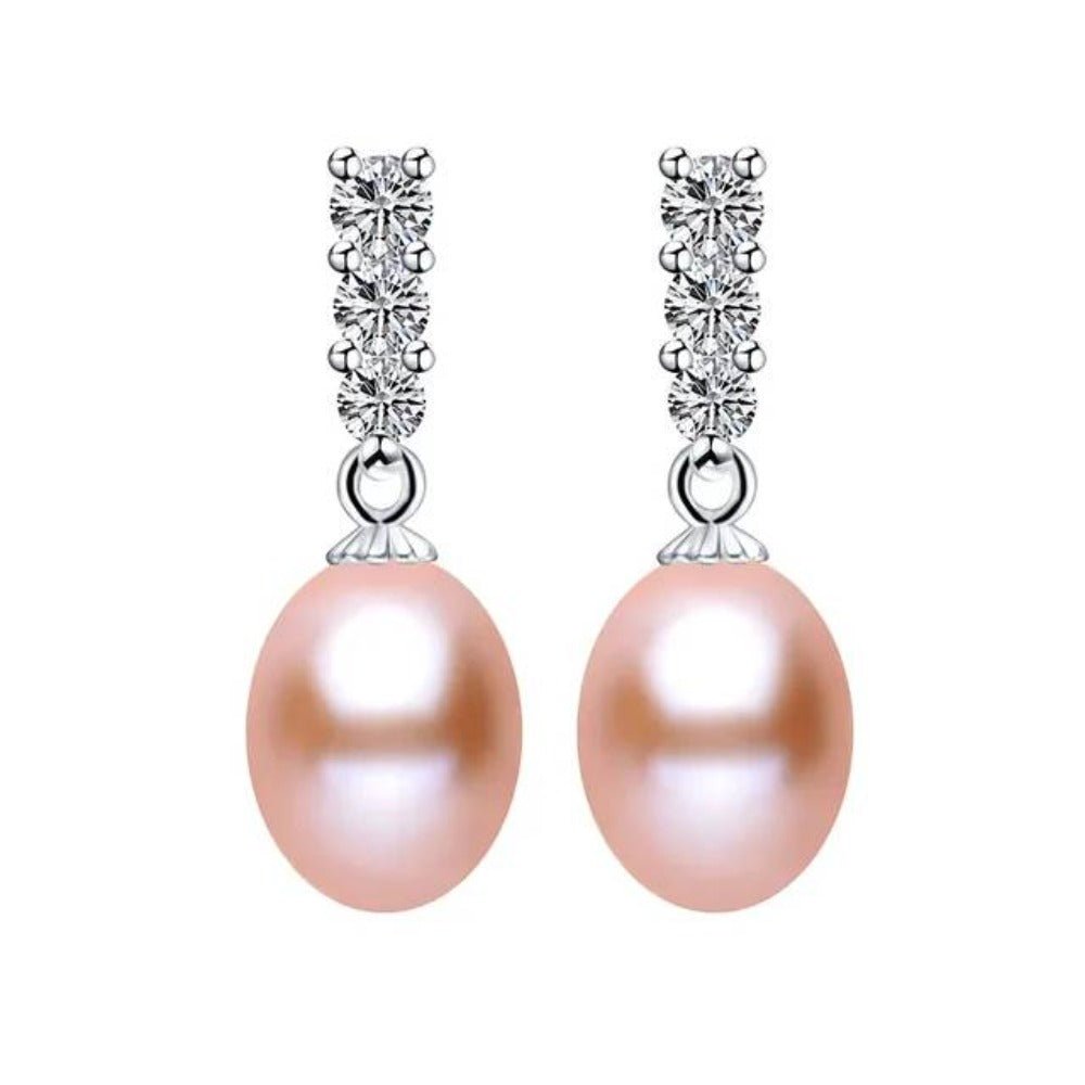 Genuine Freshwater Pearl and Simulated Diamond Drop Earrings - Brands N More