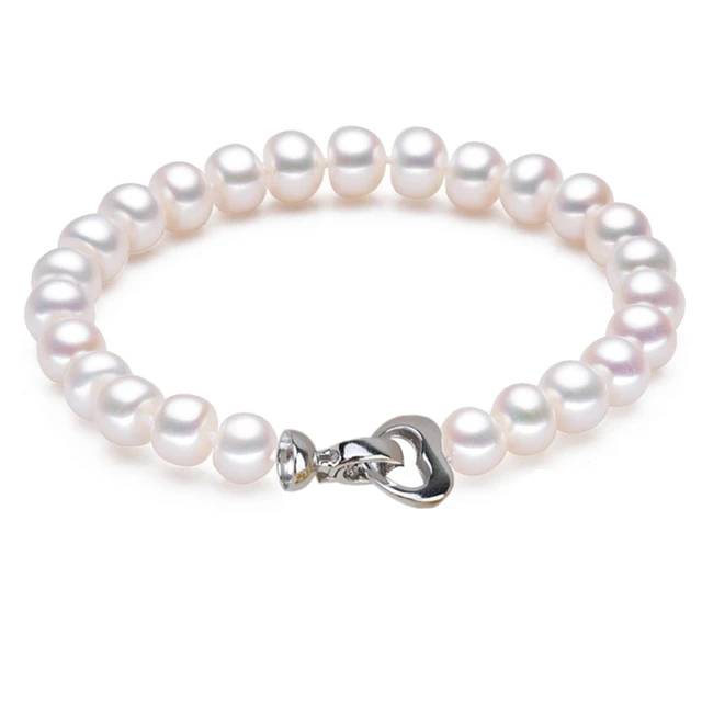 Genuine Freshwater Pearl Bracelet with Heart Clasp - Brands N More