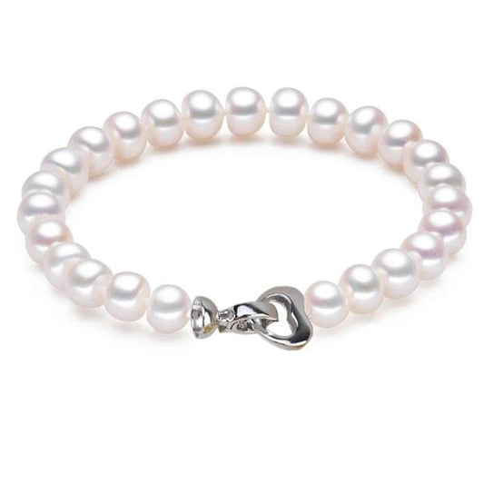 Genuine Freshwater Pearl Bracelet with Heart Clasp - Brands N More