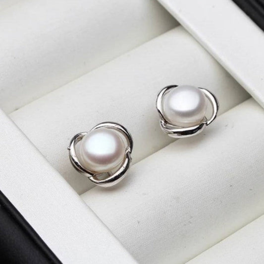 Genuine Freshwater Pearl Classic Swirl Stud Earrings - Brands N More