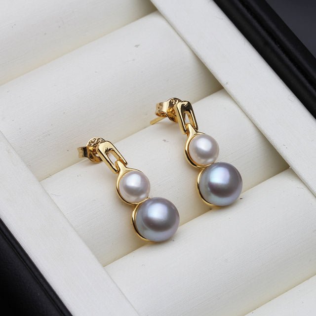 Genuine Freshwater Pearl Double Drop Earrings in Gold - Brands N More