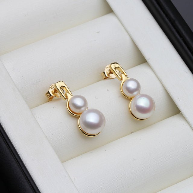 Genuine Freshwater Pearl Double Drop Earrings in Gold - Brands N More