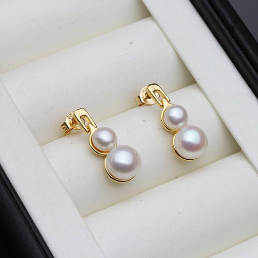 Genuine Freshwater Pearl Double Drop Earrings in Gold - Brands N More