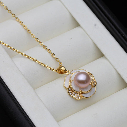 Genuine Freshwater Pearl Floral Necklace in Gold - Brands N More