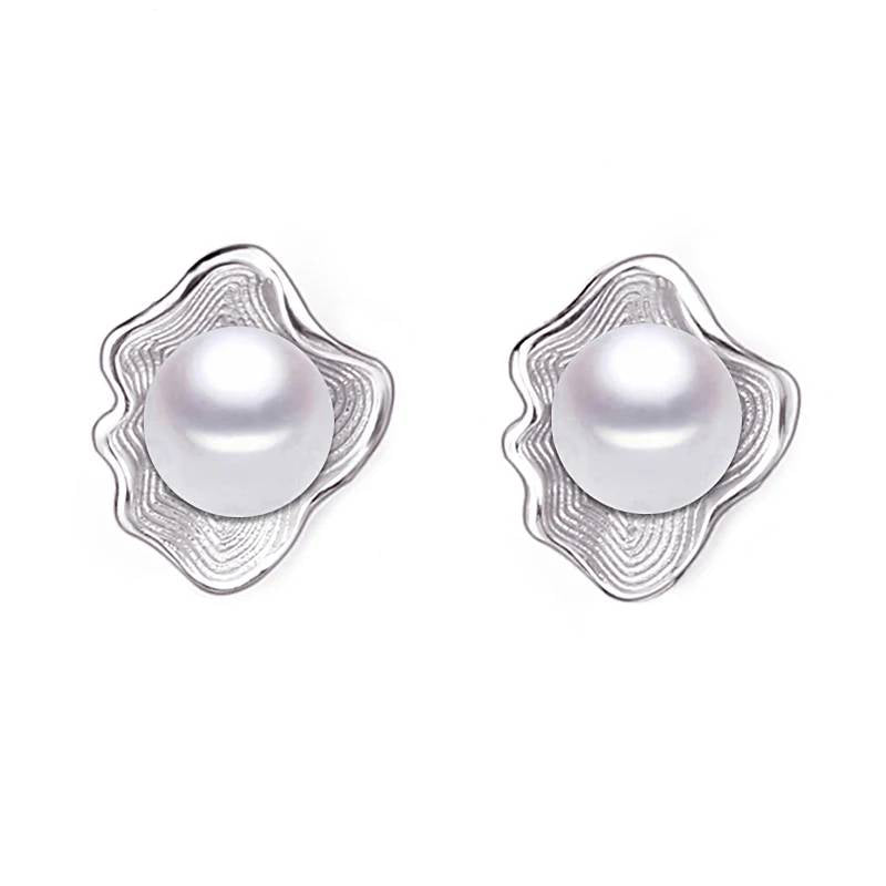 Genuine Freshwater Pearl in Oyster Shell Stud Earrings - Brands N More