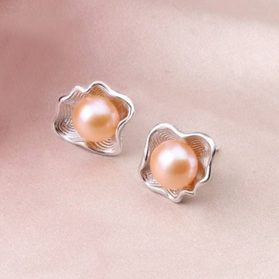 Genuine Freshwater Pearl in Oyster Shell Stud Earrings - Brands N More
