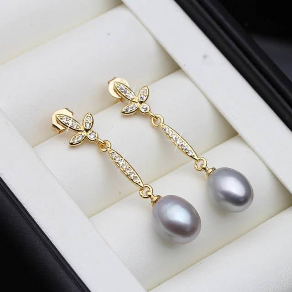 Genuine Freshwater Pearl Long Dangle Earrings in Gold - Brands N More