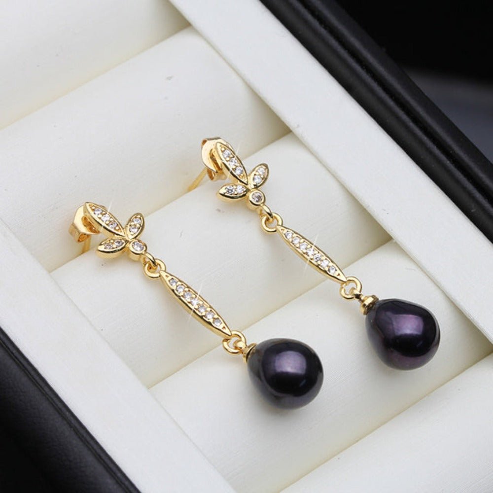 Genuine Freshwater Pearl Long Dangle Earrings in Gold - Brands N More