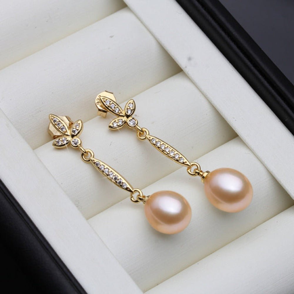Genuine Freshwater Pearl Long Dangle Earrings in Gold - Brands N More