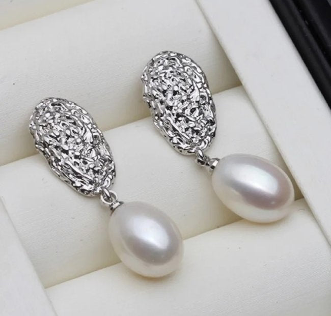 Genuine Freshwater Pearl Oval Statement Stud Earrings - Brands N More