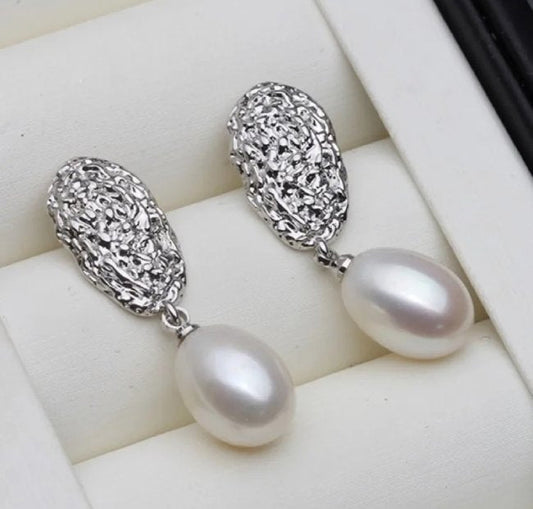 Genuine Freshwater Pearl Oval Statement Stud Earrings - Brands N More