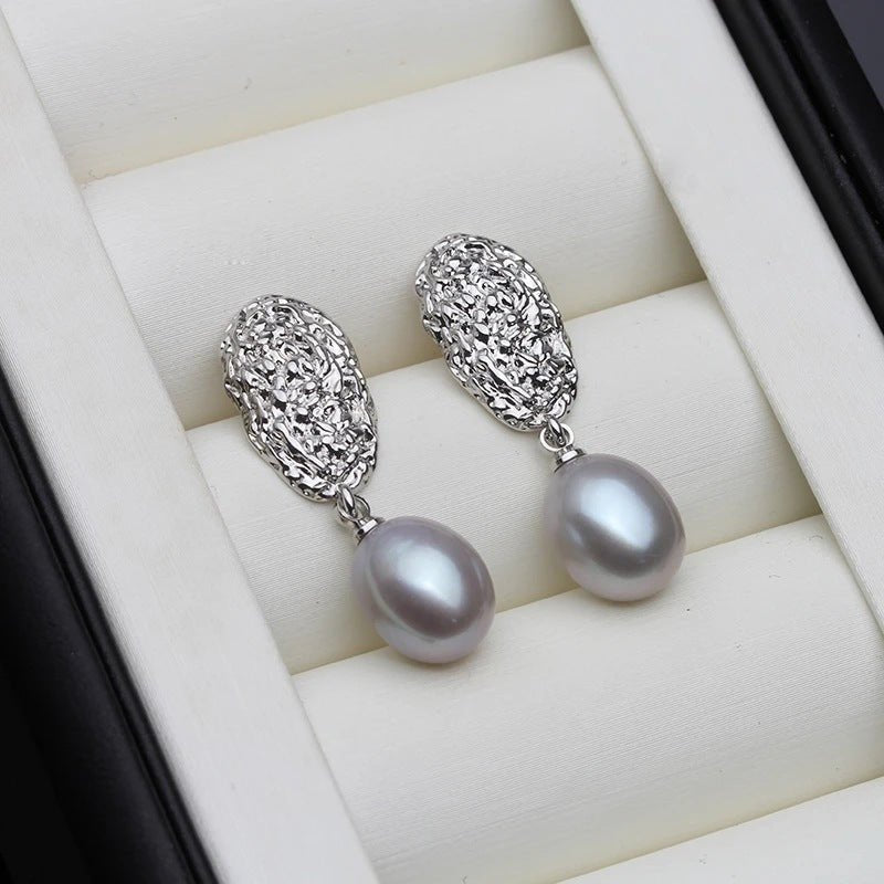 Genuine Freshwater Pearl Oval Statement Stud Earrings - Brands N More