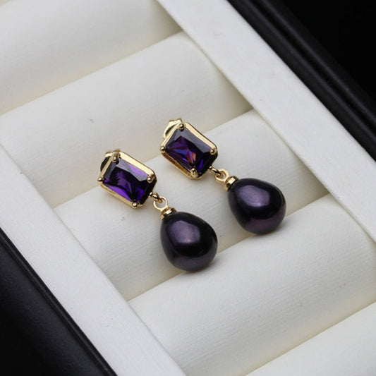 Genuine Freshwater Pearl Purple Rectangular Drop Earrings - Brands N More