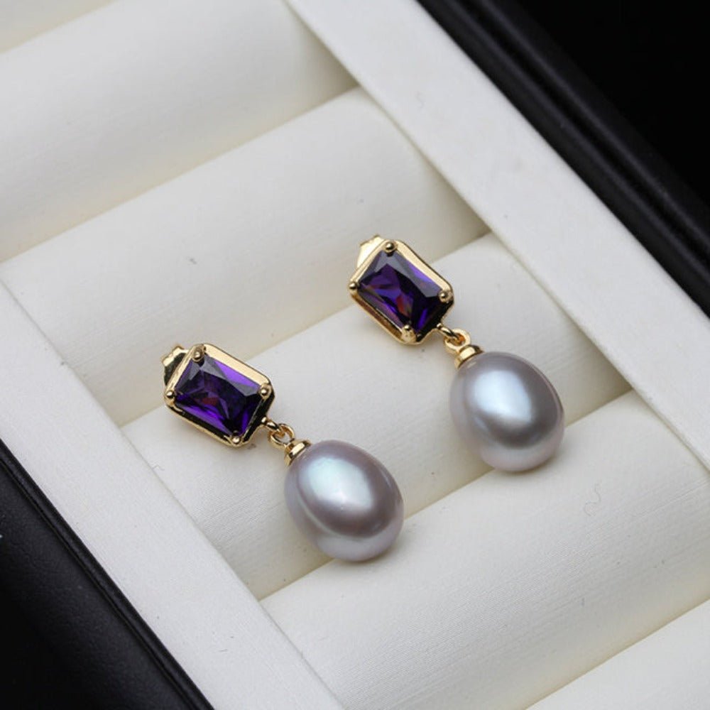 Genuine Freshwater Pearl Purple Rectangular Drop Earrings - Brands N More