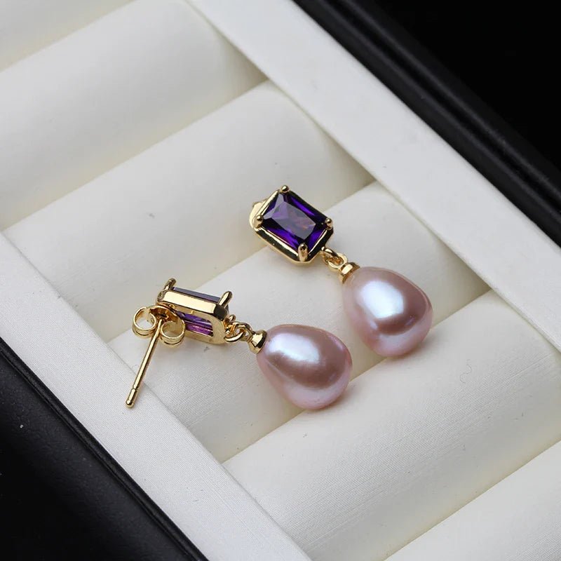 Genuine Freshwater Pearl Purple Rectangular Drop Earrings - Brands N More