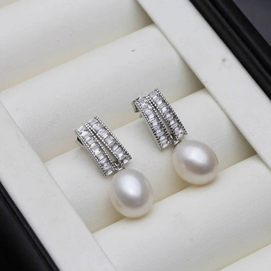 Genuine Freshwater Pearl & Simulated Diamond Designer Dangle Drop Earrings - Brands N More
