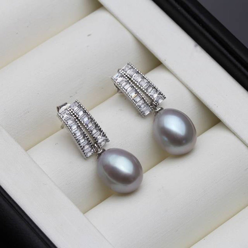 Genuine Freshwater Pearl & Simulated Diamond Designer Dangle Drop Earrings - Brands N More
