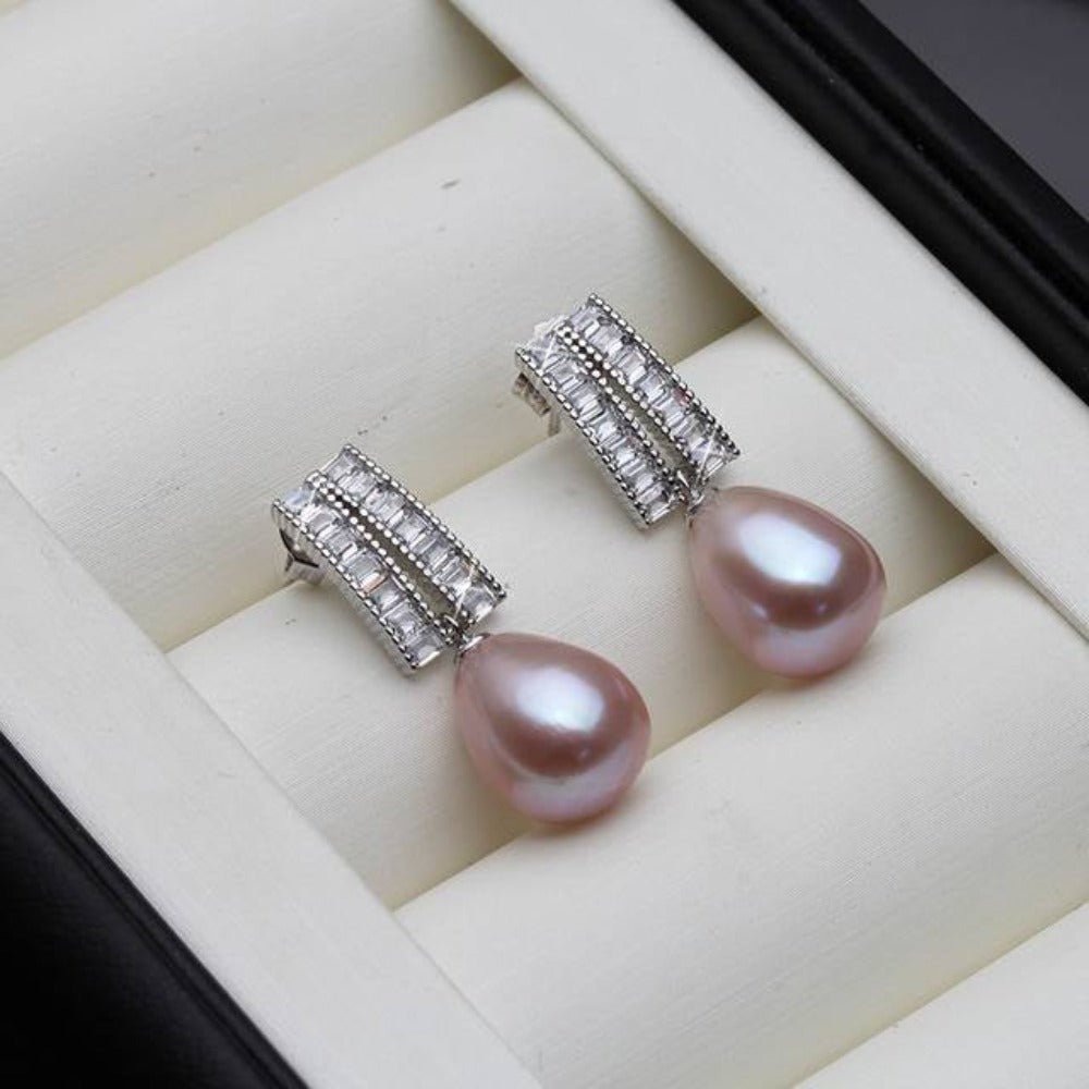 Genuine Freshwater Pearl & Simulated Diamond Designer Dangle Drop Earrings - Brands N More