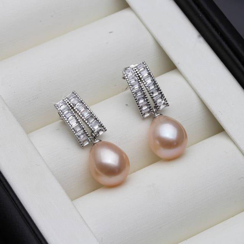 Genuine Freshwater Pearl & Simulated Diamond Designer Dangle Drop Earrings - Brands N More