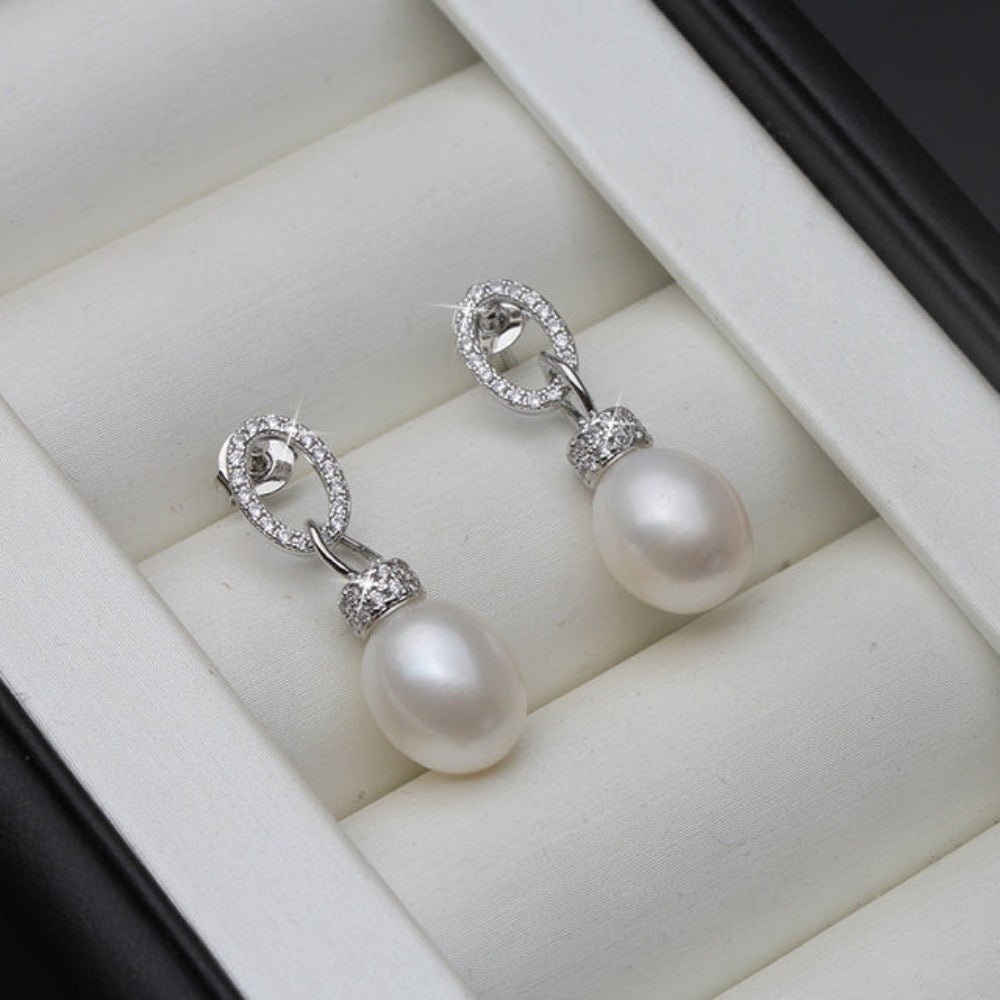 Genuine Freshwater Pearl & Simulated Diamond Drop Earrings - Brands N More