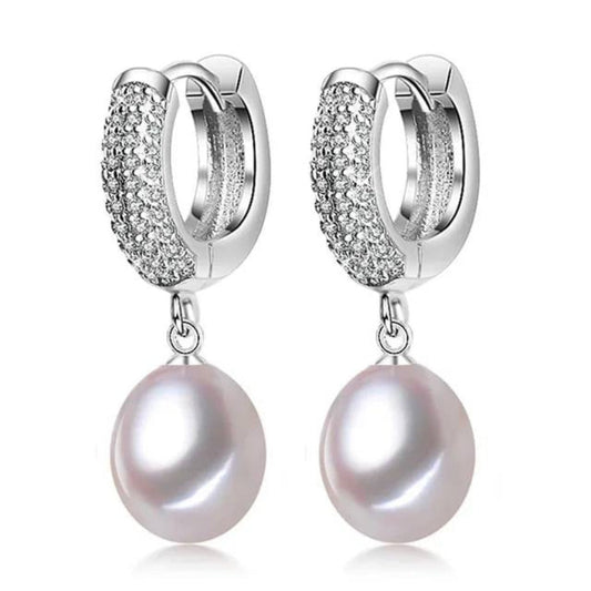 Genuine Freshwater Pearl & Simulated Diamond Drop Earrings - Brands N More