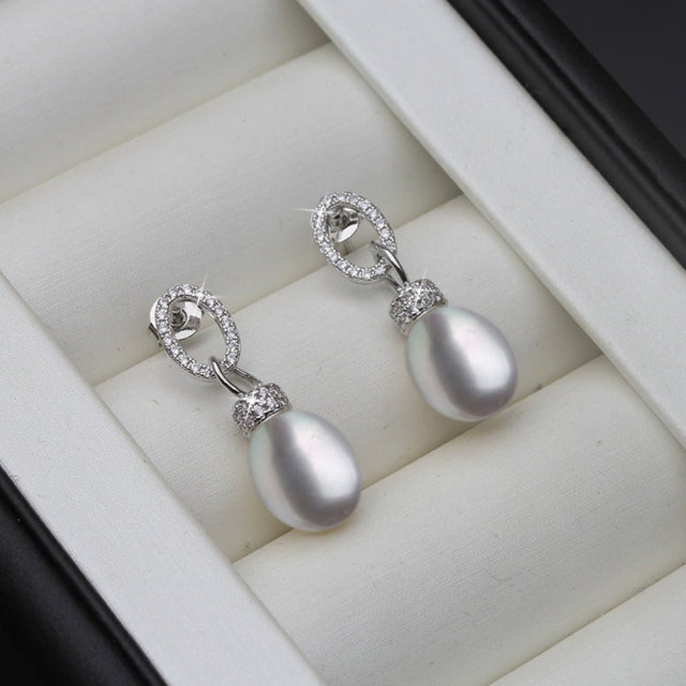 Genuine Freshwater Pearl & Simulated Diamond Drop Earrings - Brands N More